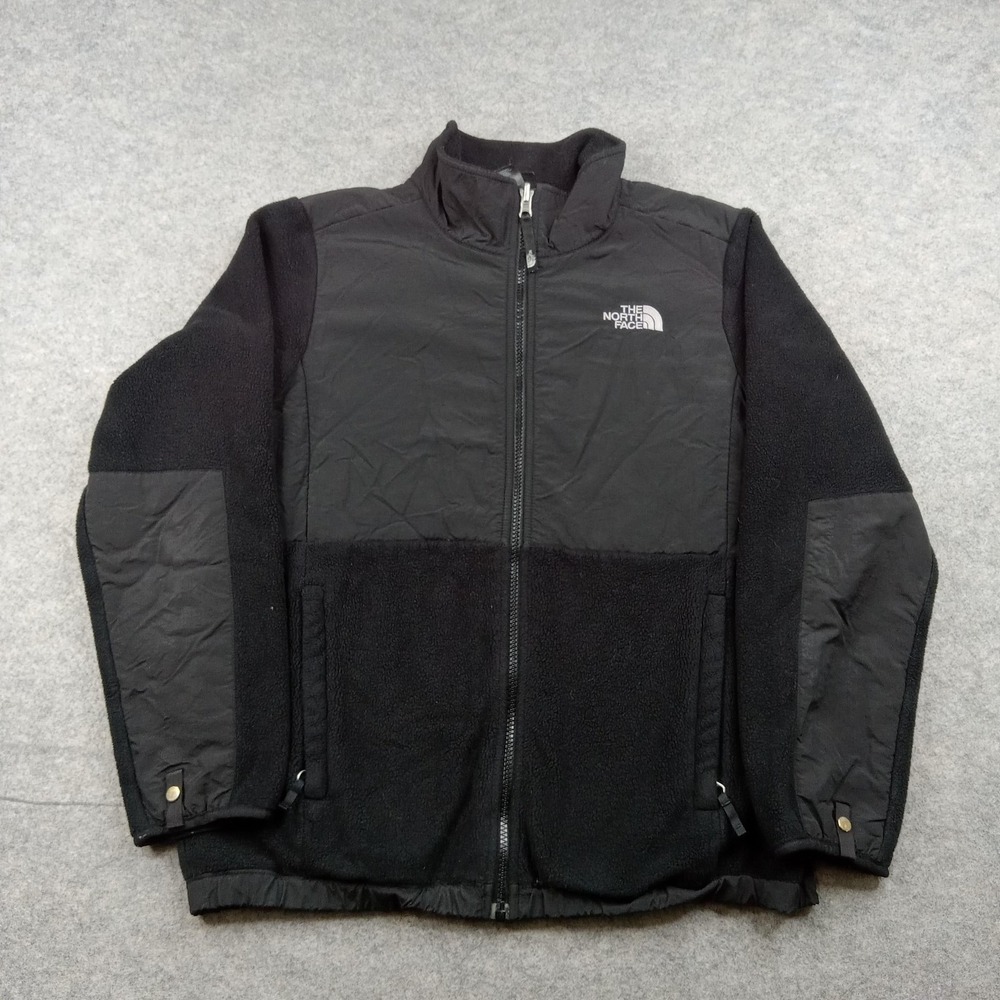 The North Face Jacket Girl XL 18 Black Fleece Full Zip Nylon Overlay Logo Winter